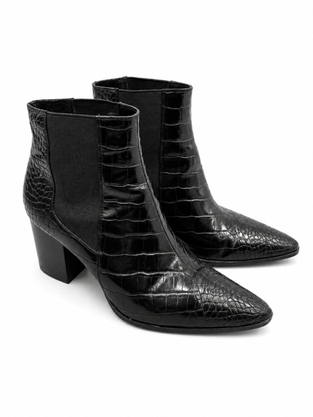 RAYE Black Croc Embossed Pointed Toe Ankle Boots Size 7.5